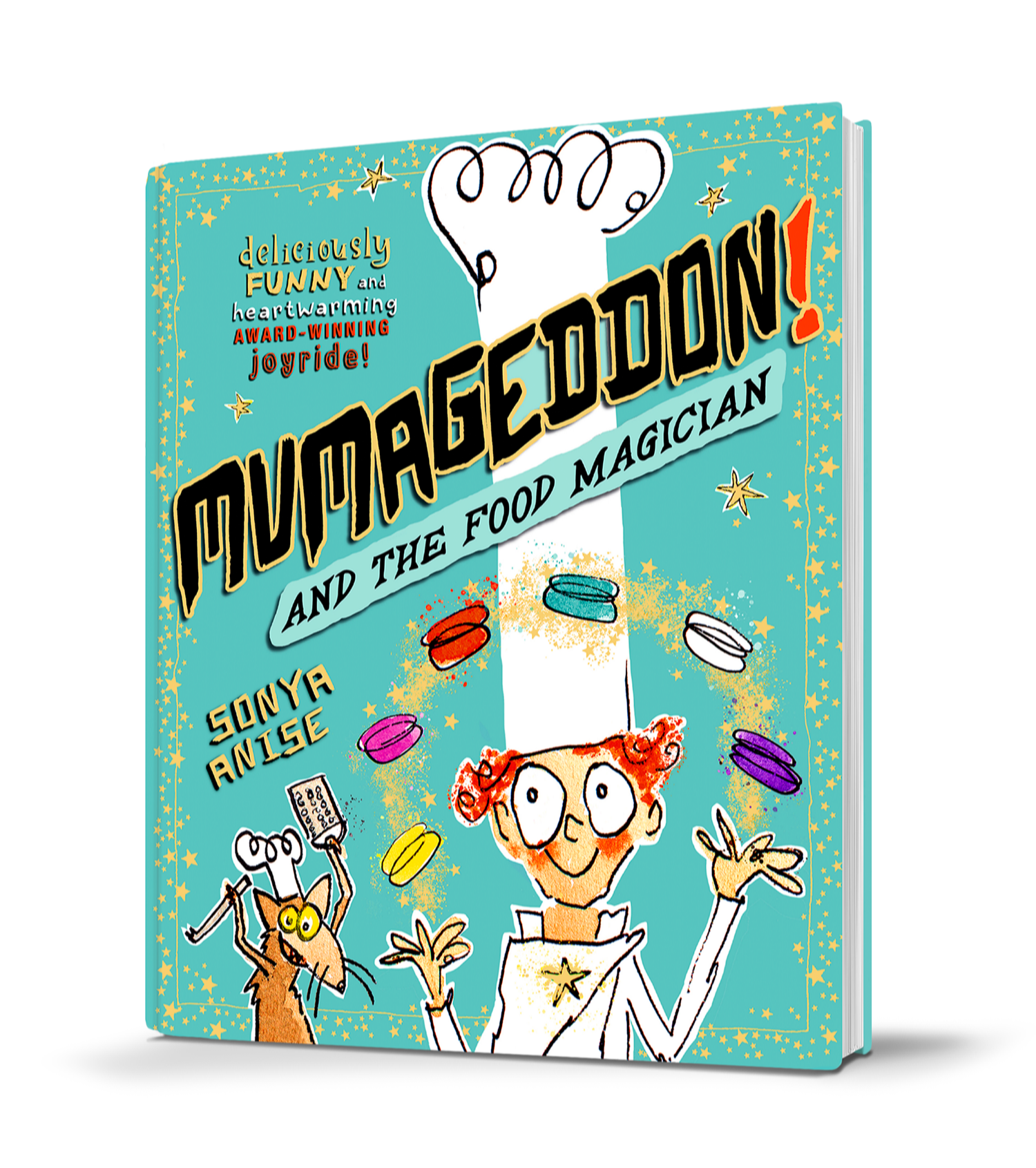 Book titled 'Mumageddon! and the Food Magician' with colorful cover design on a white background